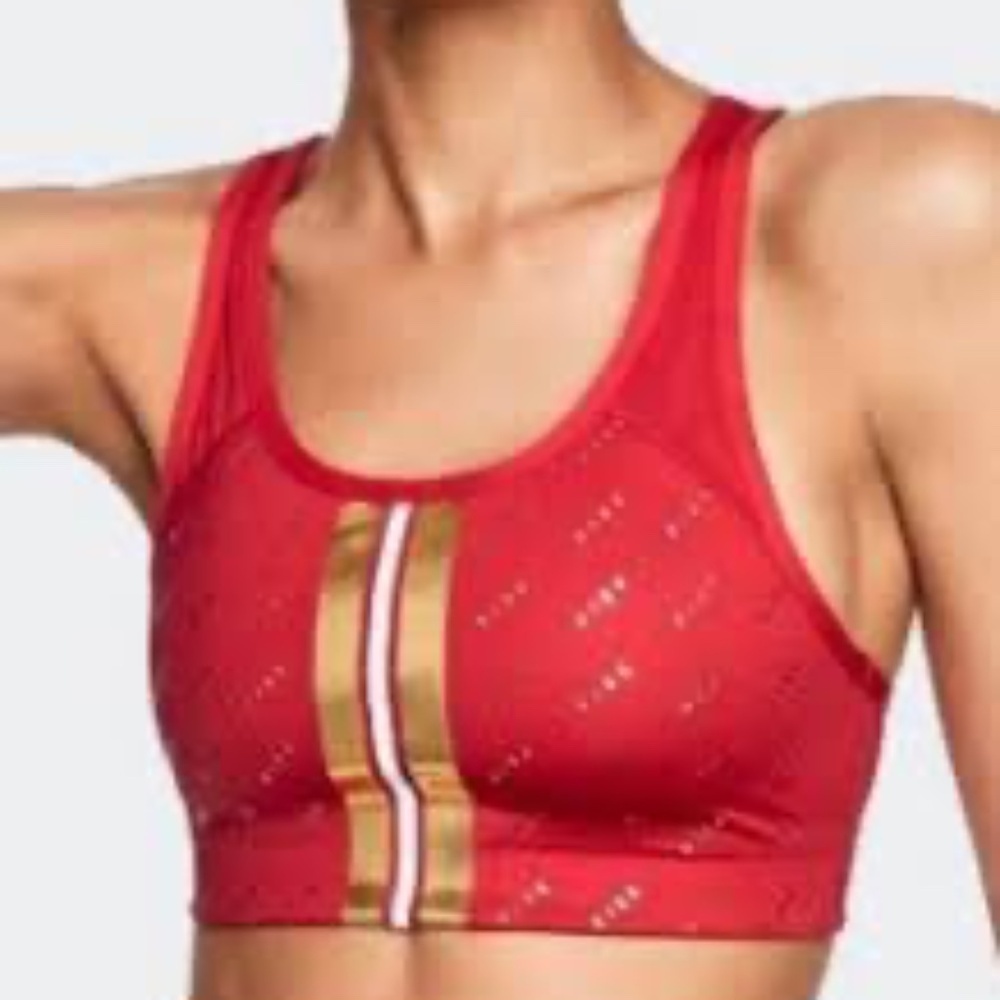 Victoria Secret PINK Women's Ultimate Unlined Racerback Red and Gold Sports Bra